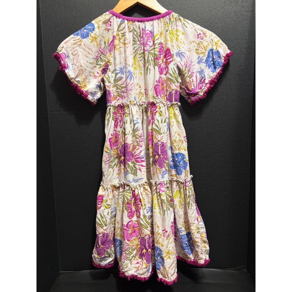 Matilda Jane Girls 8 Hawaiian Tropical Floral Tiered Maxi Dress Pom Pom Pink